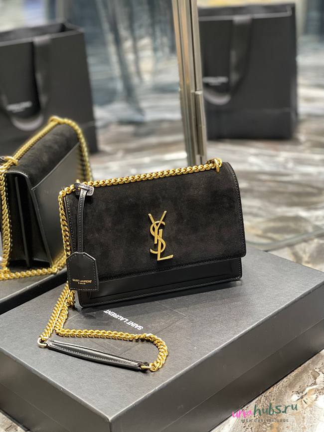 YSL Sunset Black Velvet Leather Shoulder Bag - 1