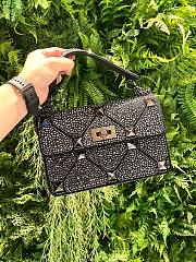 VALENTINO GARAVANI Crystal-embellished Roman stud black shoulder bag - 1