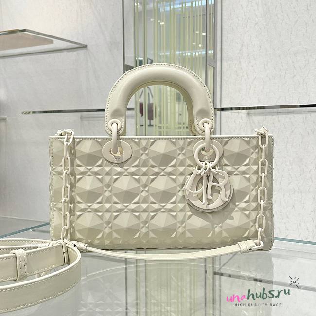 Dior lady D-joy Latte Diamond Motif White Bag - 1