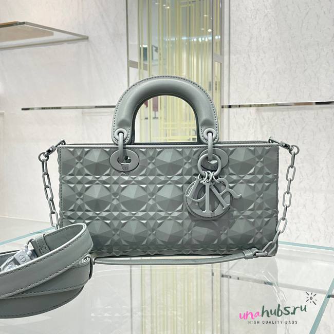 Dior lady D-joy Latte Diamond Motif Gray Bag - 1