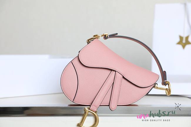 Dior Saddle Pink Leather Small 20cm Bag - 1