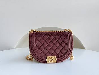 Chanel 22A Small Boy Messenger Red Velvet Bag