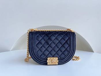 Chanel 22A Small Boy Messenger Blue Velvet Bag