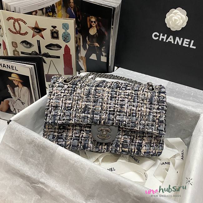 Chanel tweed classic gray flap bag 25cm - 1