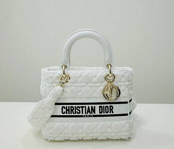 Dior medium Lady D-Lite White Shearling Bag
