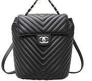 Chanel Chevron Lambskin Black Silver Hardware Large Backpack - 1