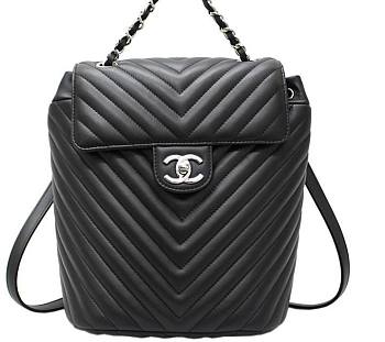 Chanel Chevron Lambskin Black Silver Hardware Large Backpack