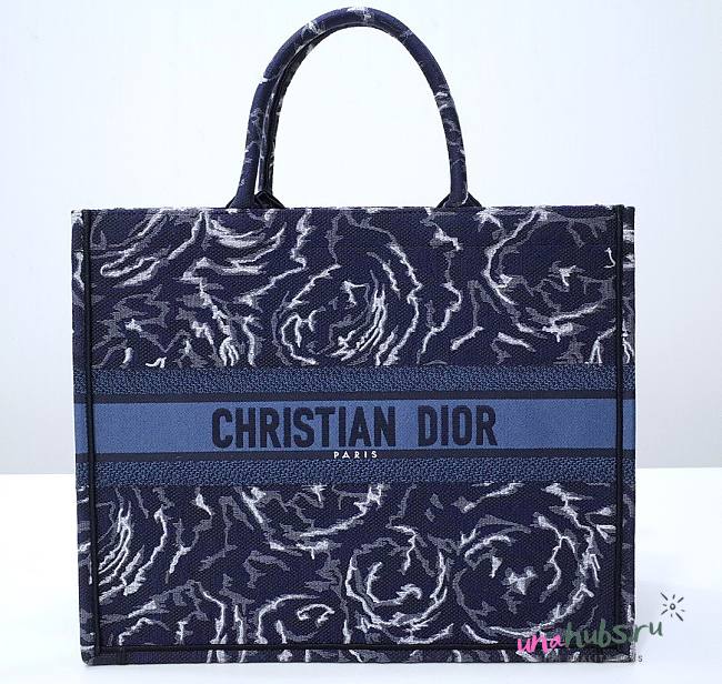 Dior Book Tote Blue Dior Roses Embroidery 41cm Bag - 1