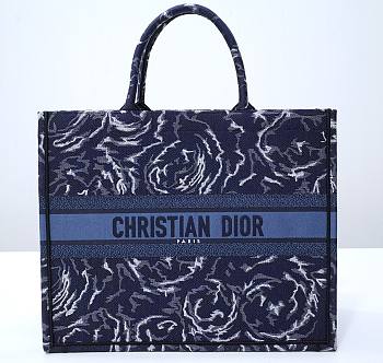 Dior Book Tote Blue Dior Roses Embroidery 41cm Bag