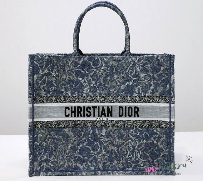 Dior Book Tote Embroidery Denim Effect 41cm Bag - 1