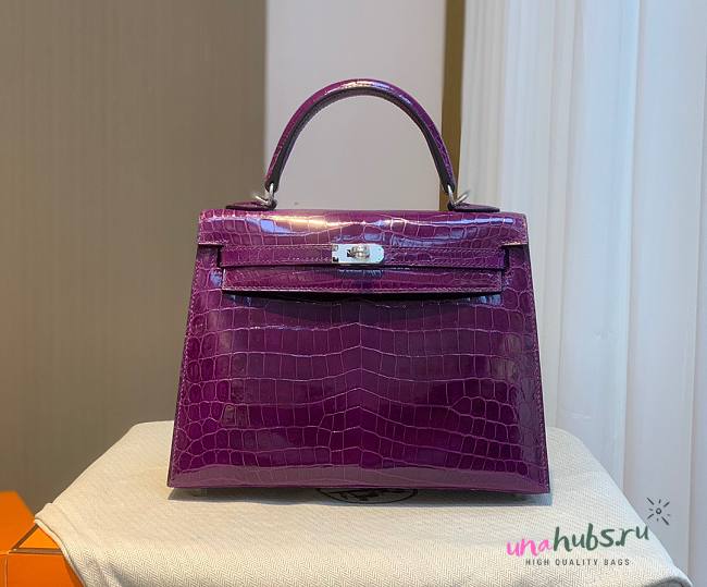 Hermes Kelly crocodile purple leather 25 bag - 1