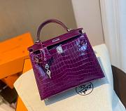 Hermes Kelly crocodile purple leather 25 bag - 3