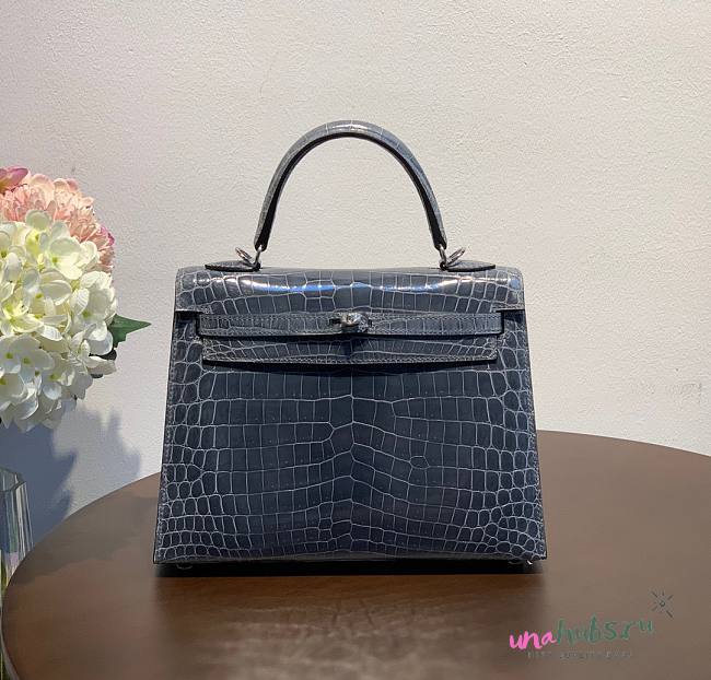 Hermes Kelly crocodile gray leather 25 bag - 1