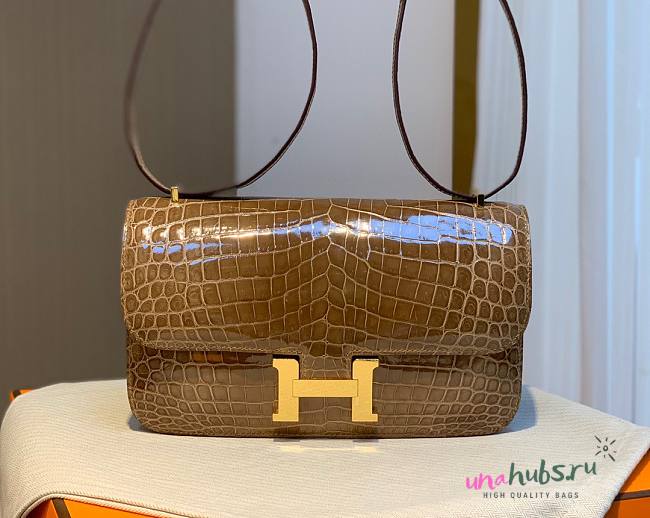 Hermes Shiny Crocodile Constance Brown Bag - 1