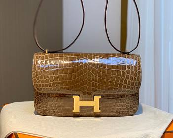 Hermes Shiny Crocodile Constance Brown Bag