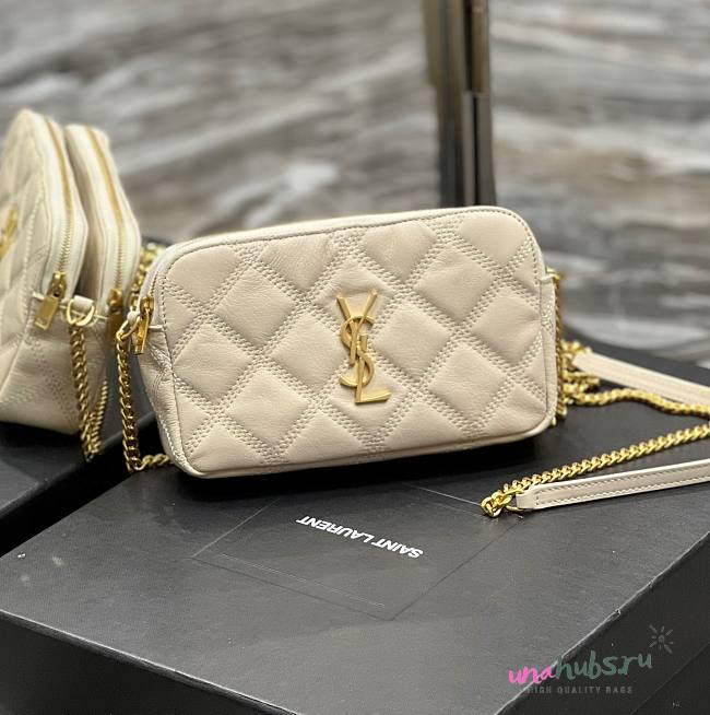 YSL Becky Quilted Double Zip Beige Pouch Bag - 1