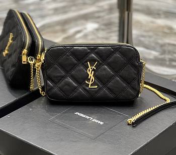 YSL Becky Quilted Double Zip Black Pouch Bag