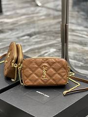 YSL Becky Quilted Double Zip Brown Pouch Bag - 3