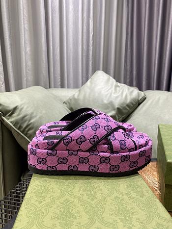 Gucci pink denim flatform slippers