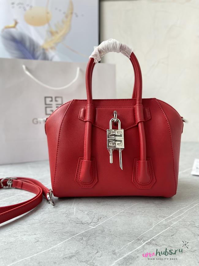 Givenchy Mini Antigona Lock Red Leather Bag  - 1