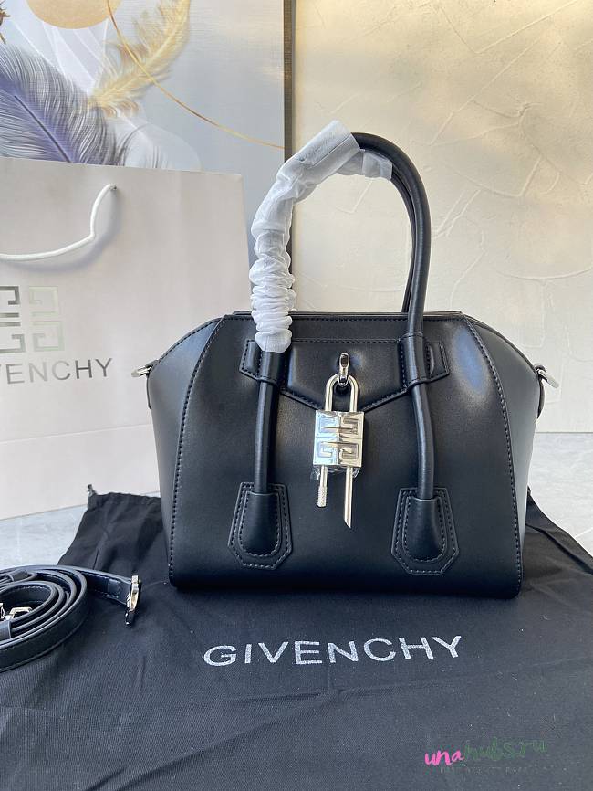 Givenchy Mini Antigona Lock Black Leather Bag - 1