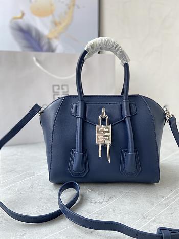 Givenchy Mini Antigona Lock Blue Leather Bag 