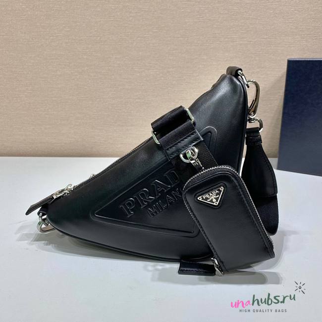 Prada Triangle Black Leather Shoulder Bag - 1