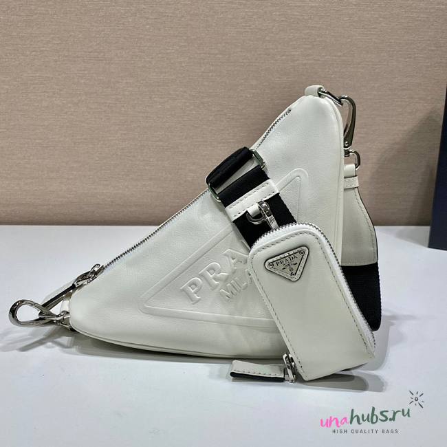 Prada Triangle White Leather Shoulder Bag - 1