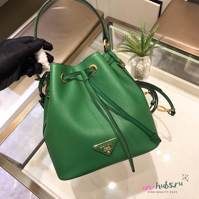 Prada Saffiano green leather bucket bag - 1