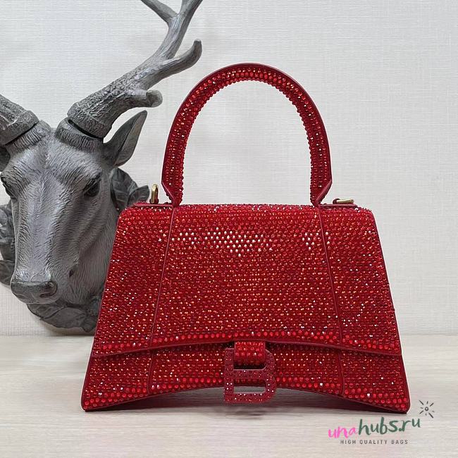 Balenciaga Hourglass S Rhinestone Red Bag - 1