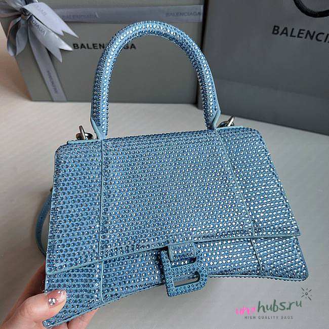 Balenciaga Hourglass S Rhinestone Light Blue Bag - 1