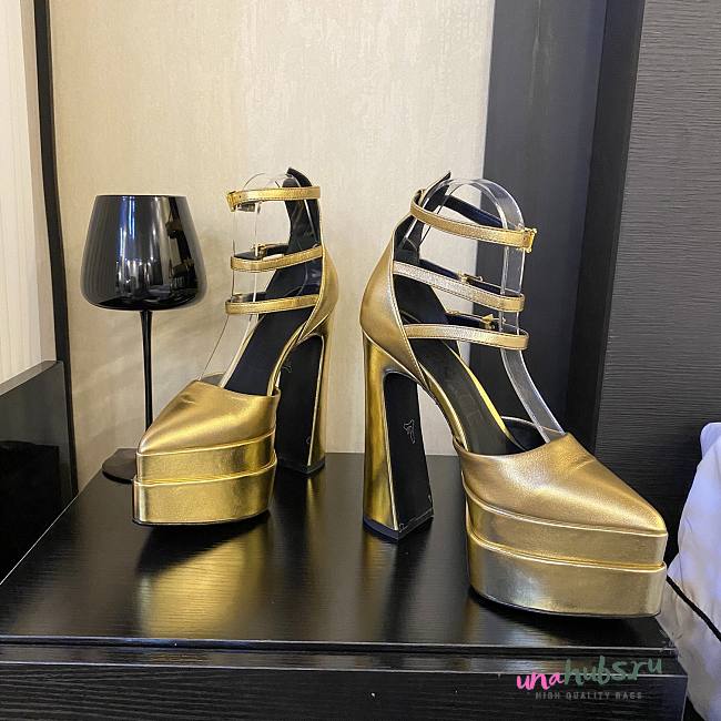 Versace ankle strap pumps gold heel - 1