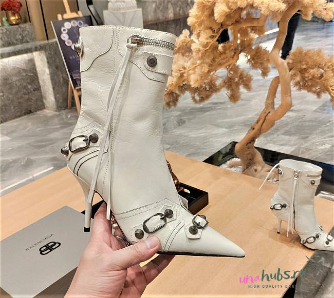 Balenciaga Cagole Buckled White Leather Boots - 1