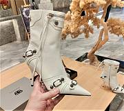 Balenciaga Cagole Buckled White Leather Boots - 1