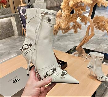 Balenciaga Cagole Buckled White Leather Boots