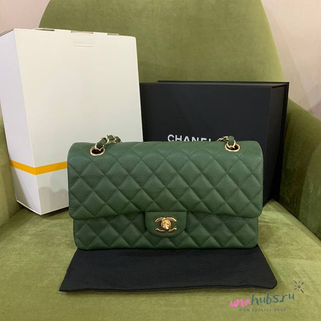 Chanel green caviar flap bag 25cm - 1