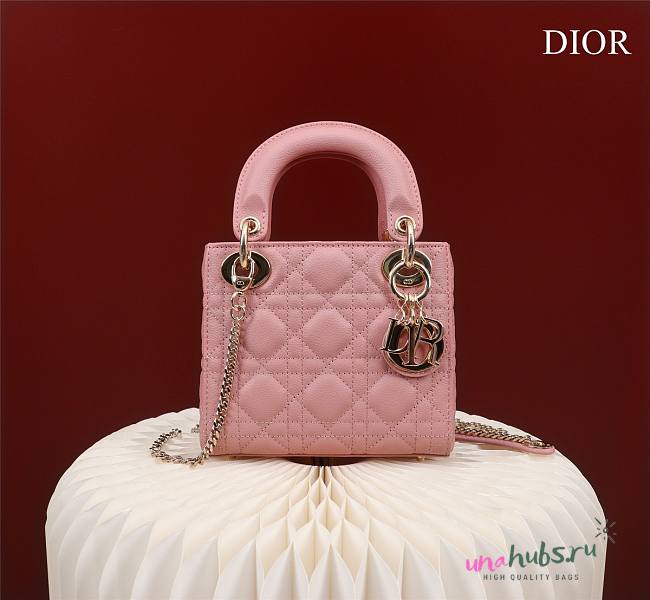 Dior lady mini pink leather gold hardware bag - 1