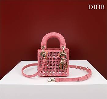 Dior micro lady metallic pink multicolor crystals bag