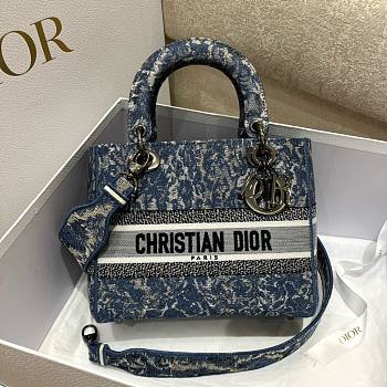 Dior Lady D-Lite Blue Denim Embroidery Effect Bag