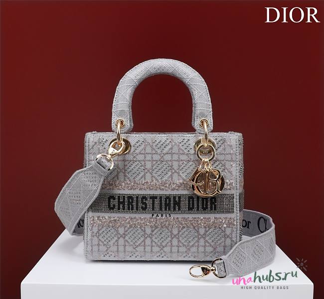 Dior gray beaded cannage embroidery bag - 1