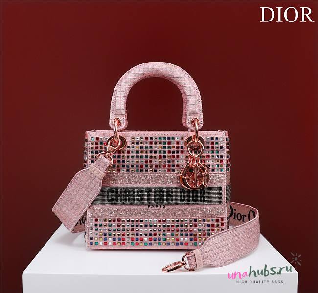 Dior pink beaded cannage embroidery multicolor bag - 1