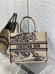 Dior medium book tote black tiger embroidery bag - 1