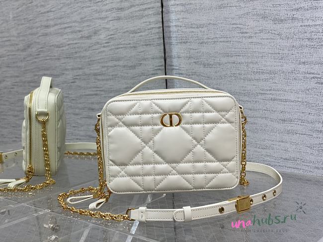 Dior caro box chain white quilted calfskin bag - 1