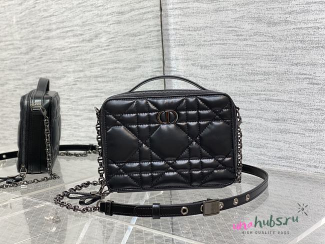 Dior caro box chain black quilted calfskin bag - 1