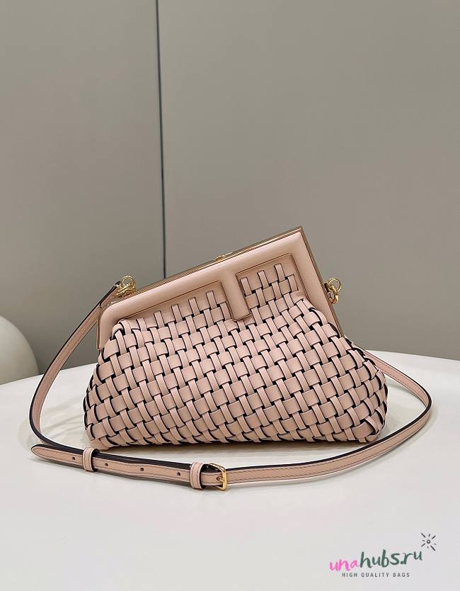 Fendi First small pink braided leather bag - 1