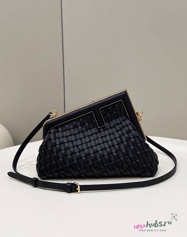 Fendi First small black braided leather bag - 1