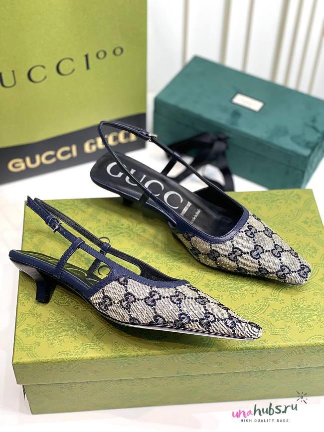 GUCCI blue GG slingback heels - 1