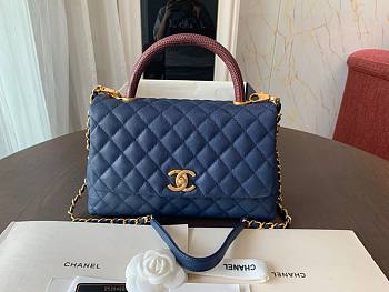 Chanel Coco Handle Blue Caviar Red Handle Large Bag 