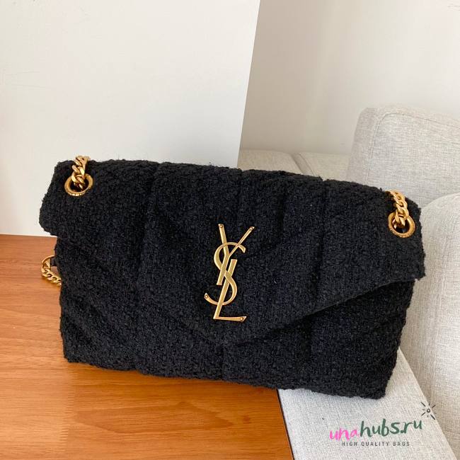 YSL LouLou Medium Quilted Black Tweed Bag - 1