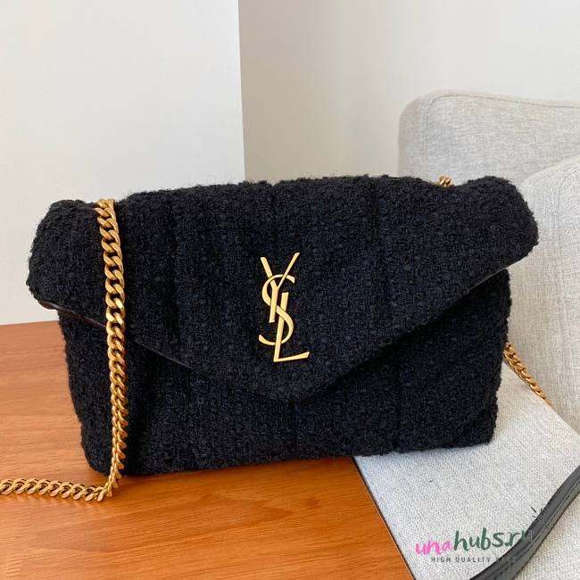 YSL LouLou Small Quilted Black Tweed Bag - 1